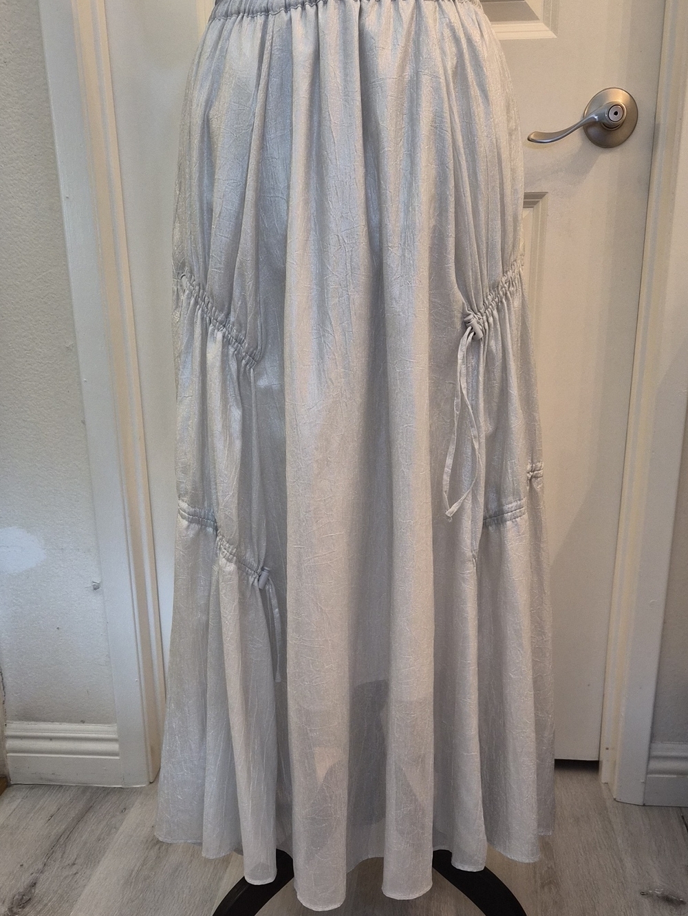 Light Gray Tiered Drawstring Maxi Dress - Women.Size S.